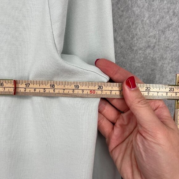 Chicos Mock Neck Tunic Knit Top Size M Coastal Mist Blue Gray Minimal Office NEW - Picture 11 of 12